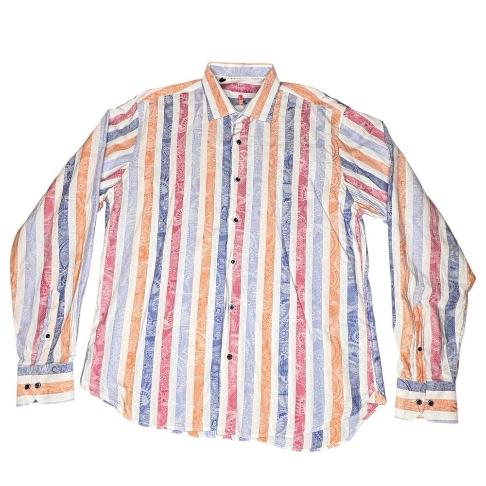 Luchiano Visconti Sz XL Men's Multi-Color Abstract Cotton Long Sleeve Shirt NICE